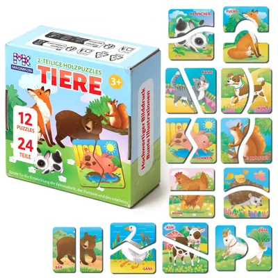 Produktbild von Puzzle ab 2 Jahre Tiere, Holzpuzzle, 24 Teile, Puzzle Duo Puzzle für Kinder, Kinderpuzzle, Erste Puzzles, Tierpuzzle, Puzzle aus Holz