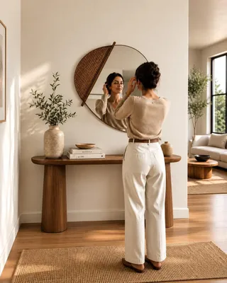 Immagine prodotto di Specchio di design, ideale per il soggiorno, con struttura in legno, versatile e dal design minimalista