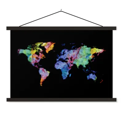 Produktbild von MuchoWow® Textilposter Weltkarte - Regenbogen - Aquarell 60x40 cm mit schwarzem Rahmen - Hölzernes