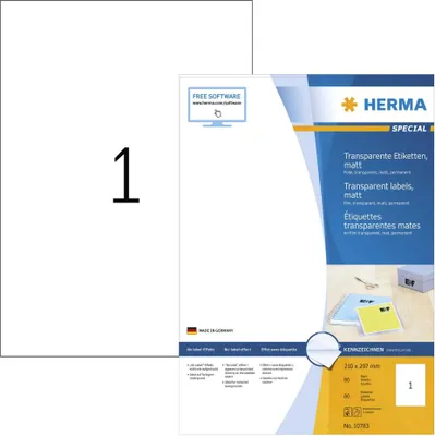 Produktbild von Herma transp. Etiketten  210X297 100 Blatt DIN A4 80 Stück  10783