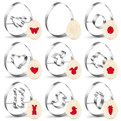 Image de Lot de 9 emporte-pièces de Pâques, emporte-pièces pour œufs de Pâques, emporte-pièces de Linz, emporte-pièces en forme de lapin et d'œuf de Pâques, cadeau de Pâques idéal pour les gâteaux de Pâques