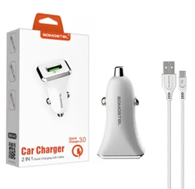 Obrázek produktu pro Nabíječka do auta Somostel, USB + kabel USB - microUSB, 3,1A, 18W, 1m, Quick Charge