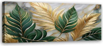Immagine prodotto di Quadro su tela Foglie Botanica Glamour Marmo Oro 150x50 Feeby Oro quadro da parete pronto per essere appeso