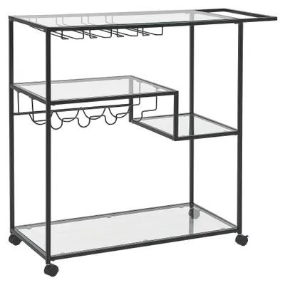 Obrázek produktu pro BELIANI Kuchyňský vozík černý kovový rám deska z tvrdého skla 86 x 40 cm na kolečkách držák na lahve industriální styl