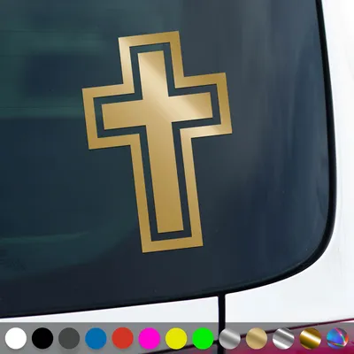 Produktbild von PantherPixel Kreuz Aufkleber Christentum Kirche Jesus Christus Sticker Auto Geschenkidee Farbe Gold