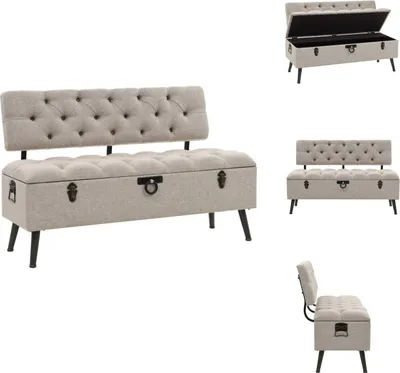 Image de vidaXL Banc avec espace de rangement et dossier 110cm Tissu crème - Bancs de coffre et de couloir