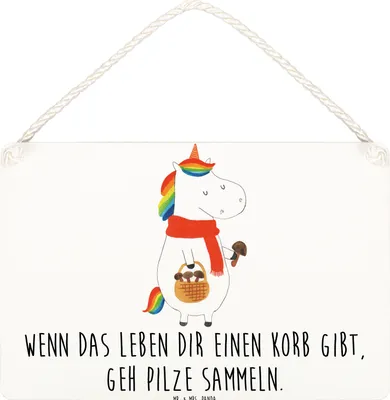 Produktbild von Mr. & Mrs. Panda Schild Einhorn Pilz DIN A4 - Weiß - Geschenk, holzbild, Spruch, kleine aufmerksamkeit, Unicorn, Einhörner, Türschild, Wandbild Holz, Pilze, Motivation