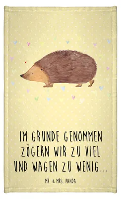 Produktbild von Mr. & Mrs. Panda Handtuch Igel Herzen - Gelb Pastell - Geschenk, Liebe, Gästehandtuch 30x50, Herz, Gäste-WC, gäste wc, Gästetuch, Leben, Lustige Sprüche, Kleines, Kuss