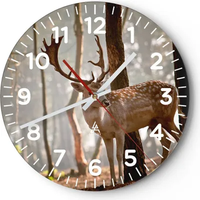 Produktbild von Wanduhr - Rund - Glasuhr - Kitz Hirsch Tier wild - 30x30cm - Schleichendes Uhrwerk - Lautlos - zum Aufhängen bereit - Dekoration Modern - Wanddekoration aus Glas - C4AR30x30-2400