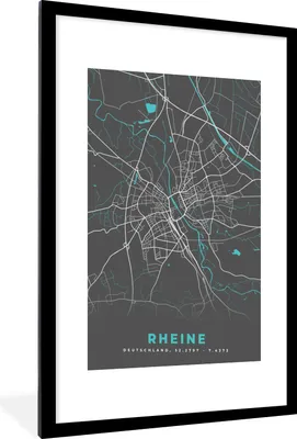 Produktbild von MuchoWow® Gerahmtes Poster Blau - Deutschland - Karte - Stadtplan - Rheine 60x90 cm - Poster mit Schwarzem Bilderrahmen Wandposter Rahmen Foto Bilder - Dekoration - Wandposter Wohnzimmer - Hochwertig