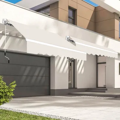 Immagine prodotto di Jayseuw tenda a bracci pieghevoli in PA con protezione UV e manovella Tenda da sole in alluminio+poliestere per terrazza/tetto Beige 350x300cm