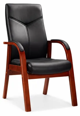 Immagine prodotto di Elegante sedia da conferenza con rivestimento in pelle nera e struttura in legno