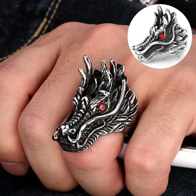 Produktbild von Punk Männer Zirkonia Intarsien Geschnitzt Drachen Kopf Finger Ring Party Schmuck Geschenk
