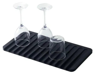 Image de Tapis de drainage antidérapant Yamazaki 7448, noir, en silicone, dimensions : 38 x 20 x 1,2 cm
