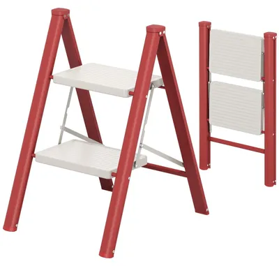 Productafbeelding van Vouwladder met 2 Treden en Antislip, Belastbaar tot 150 kg, Rood