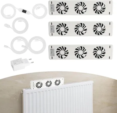 Immagine prodotto di Ventilatore per radiatore Vigevee, set da 3 pezzi, con controllo della temperatura, adatto per radiatori fino a 150 cm