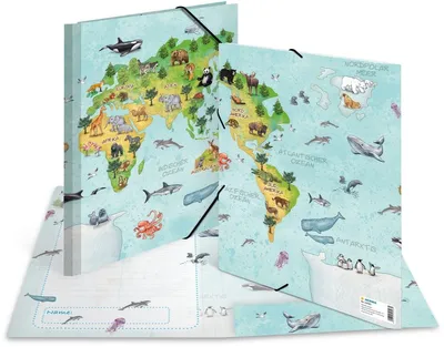 Image de HERMA 19593 Chemise à rabats HERMA "Animaux carte du monde", carton, DIN A4