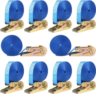 Produktbild von Spanngurt Set - Ratschen Zurrgurt - 10 Stück 25 mm x 6 m - Zugkraft 800 kg (0,8 t) - Polyester - Blau