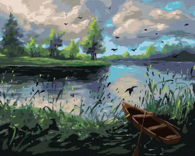 Produktbild von Zuty - Malen nach Zahlen - WALDLANDSCHAFT MIT EINEM BOOT, 40x50 cm, mit Keilrahmen (bereits gespannt)