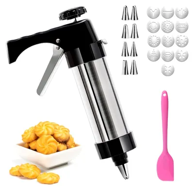 Produktbild von Gebäckpresse für Spritzgebäck Edelstahl Spritzgebäck Presse mit 13 Schablonen, 8 Tüllen, Plätzchenpresse, Backzubehör für Kuchen Dessert DIY Maker Cookie Presse