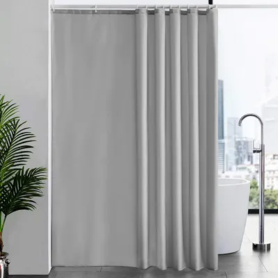 Produktbild von Extra langer Duschvorhang für Badezimmer, schimmelresistenter Duschvorhang für Badewannen und Duschen, antibakteriell und waschbar mit 12 Haken, extra groß, grau, 200 x 240 cm.