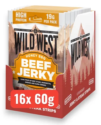 Produktbild von 16x Wild West Honey BBQ Beef Jerky 60g – Süß-würziger Rindfleisch-Snack mit Honig & BBQ-Geschmack