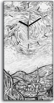 Produktbild von Leinwand Wanduhr Wandkunst Uhr 30x60 Die sternenklare Nachtzeichnung Nacht - schwarze Hände