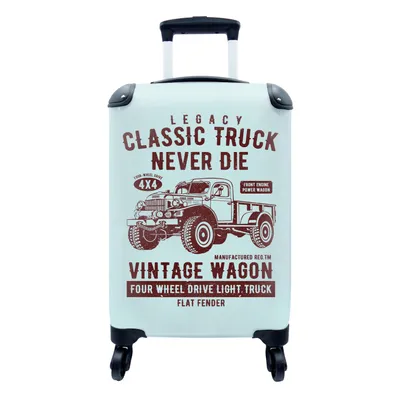 Produktbild von MuchoWow® Koffer Handgepäck Trolley Rollkoffer Kleine Reisekoffer mit 4 Rollen - Mancave - Auto - Retro - Blau - Cabin Size < 55x40x23 cm & 55x40x20 cm - Fotokoffer - Kabinenkoffer - Boardgepäck - Reise-Box - Reisekoffer - Reisegepäck - Koffer mit Bild - Trolley für Kinder