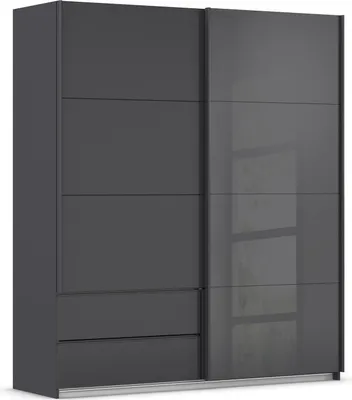 Produktbild von Schwebetürenschrank >Elara< in grau metallic / Glas basalt - 181x210x62 (BxHxT)