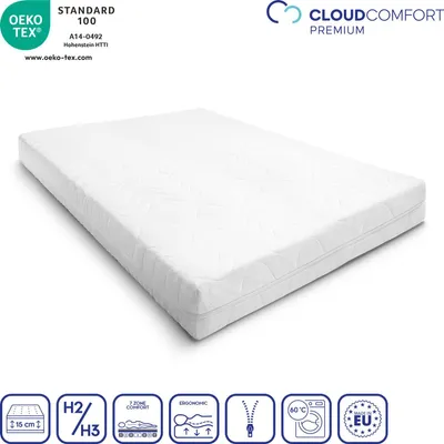 Obrázek produktu pro Prémiová sedmizónová matrace 160x200 cm CloudComfort, výška 15 cm, stupeň tuhosti H2/H3