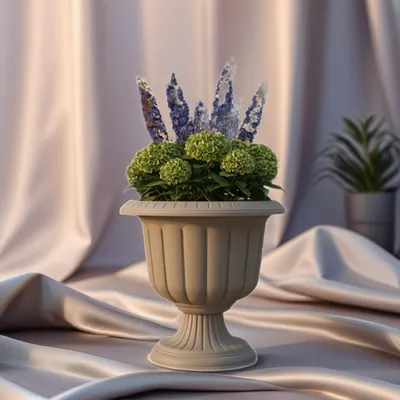 Produktbild von Sierliche taupe Blumentopf auf Fuß für innen und außen, UV-beständig, 50x35cm, 25L, winterhart