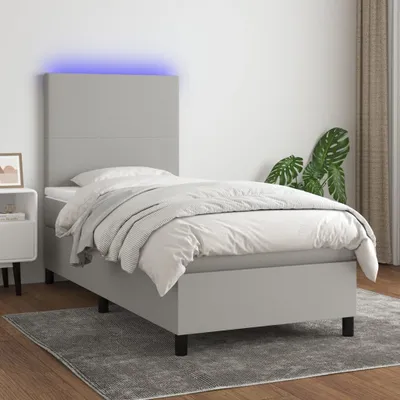 Produktbild von vidaXL Boxspringbett mit Matratze & LED Hellgrau 80x200 cm Stoff - Boxspringbett - Boxspringbetten - Bett - Schlafzimmermöbel