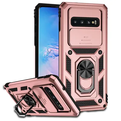 Immagine prodotto di Custodia per Samsung Galaxy S10 Plus a doppio strato con copertura scorrevole della fotocamera e supporto ad anello Rosa
