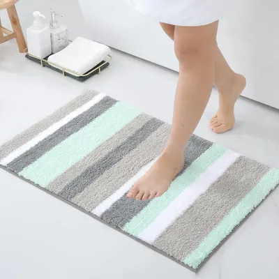 Zdjęcie produktu dla Dywanik do łazienki z mikrofibry, antypoślizgowy, 50x80 cm, zielono-szary, miękki, dobrze chłonny, można prać w pralce