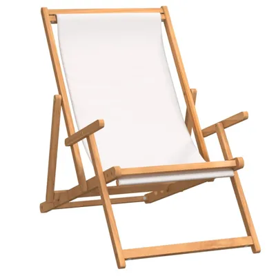 Zdjęcie produktu dla Składany leżak plażowy, lite drewno tekowe, kremowy