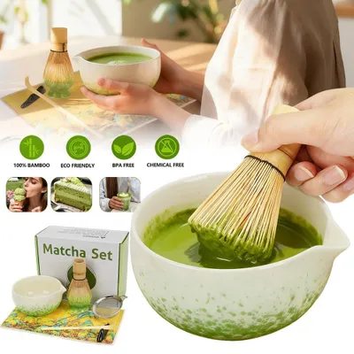 Produktbild von Matcha Teezeremonie Set Matcha Set Tea 7-teilig Keramik Bambus Matcha Schneebesen handgemachte Schale Sieb & Zubehör für traditionelle Teezeremonien