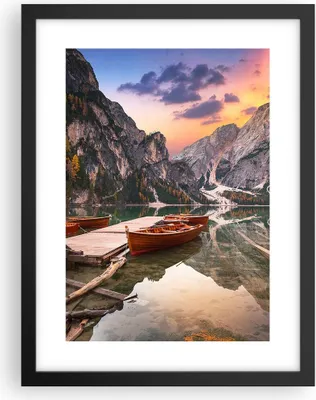 Produktbild von Gerahmtes Poster - Schwarzer Rahmen - Boote Berge See - 30x40 cm - Wand Bild - Wanddeko - Wandbilder - Kunstposter - Wandposter - Bilderrahmen - Bilder - Kunstdruck - Wanddekoration - P2BPA30x40-4638