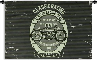 Produktbild von MuchoWow® Wandteppich Wandbehang Motorrad - Vintage - Zeichnung 90x60 cm Tapisserie Dekoration Wandtuch - Wandskulpturen - Bildteppich
