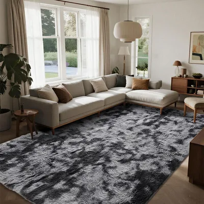 Immagine prodotto di Tappeto da soggiorno in pelo lungo, effetto shag, morbido, moderno, grigio scuro, 160 x 200 cm