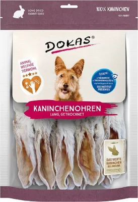 Produktbild von DOKAS - Kaninchenohren mit Fell getrocknet lang 7er Pack (7 x 180g)