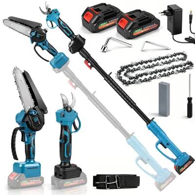 Produktbild von 4-in-1 Akku Kettensäge & Astschere mit 1-1,7m Teleskop, Bürstenloser Hochentaster Teleskopsäge Astsäge mit 2×2,0Ah Akku, Automatisches Ölschmiersystem