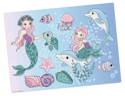 Platzset für Kinder, Meerjungfrauen, 44x32 cm, abwaschbar, BPA-frei