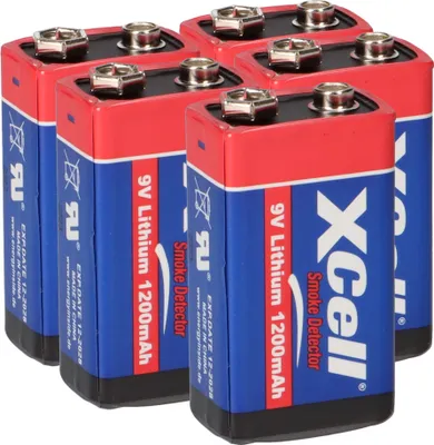Produktbild von 5x XCell Lithium 9V Block Hochleistungs- Batterien für Rauchmelder / Feuermelder - 10 Jahre Batterie Lebensdauer