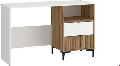 Produktbild von Schreibtisch Ricko aus Laminat, 120 cm breit, 78 cm hoch, 60 cm tief, mit 2 Schubladen und Regal