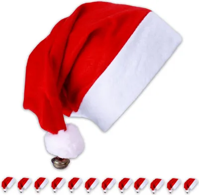 Produktbild von 12 x Nikolaus- bzw. Weihnachtsmütze rot mit weißem Filzrand und Bommel