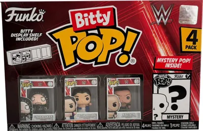Produktbild von Funko WWE Sammlerfiguren - 4er-Pack Bitty Pop! mit Undertaker, British Bulldog, Batista + 1 Mystery-Figur, Vinyl Figuren