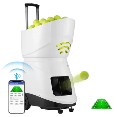 Obrázek produktu pro Automatický přenosný odpalovač tenisových míčků VEVOR, tréninkový odpalovač pro 150 míčků, tenisový trénink, 5 motorů, cvičení ve více režimech, více než 2 hodiny hraní, dobíjecí baterie, dálkové ovládání pomocí aplikace