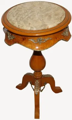 Image de Table d'appoint baroque modèle acajou brun clair avec plateau en marbre 70 x 42 cm