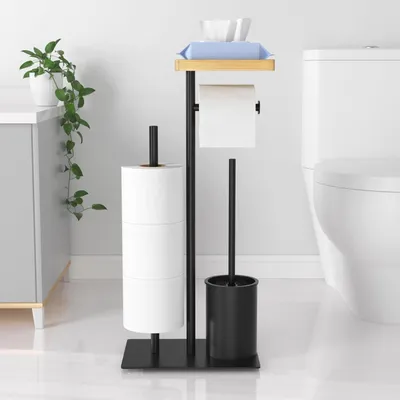 Produktbild von Stehendes WC-Papierhalter-Set, 2-teilig, schwarz, Metall