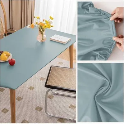 Produktbild von Schutz für die Tischoberfläche Wasserfeste Tischdecke aus Kunstleder – Abwischbare rechteckige Tischunterlage mit elastischem Rand(70X130cm)